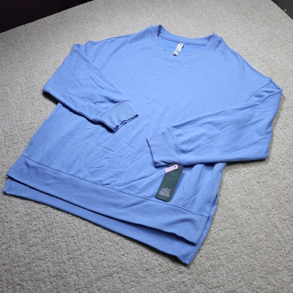 Wild Fable Womens Blue Brushed Modal Crewneck Sweatshirt Loungewear S NEW